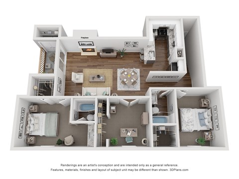 Floor plan for 3 beds, 2 baths, 1320 sqft